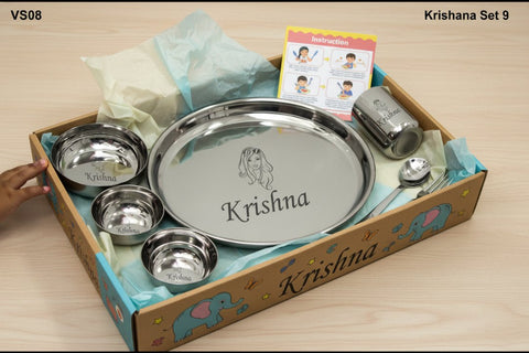 Personalized Stainless Steel Kids Dining Set - 7 Pc Thali