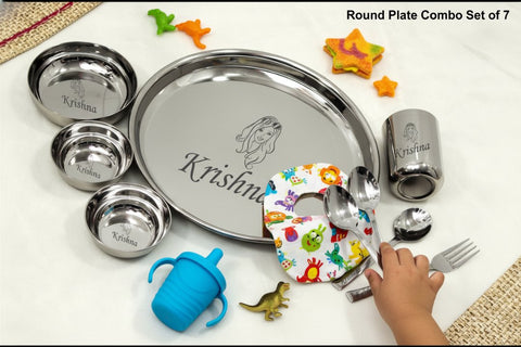 Personalized Stainless Steel Kids Dining Set - 7 Pc Thali