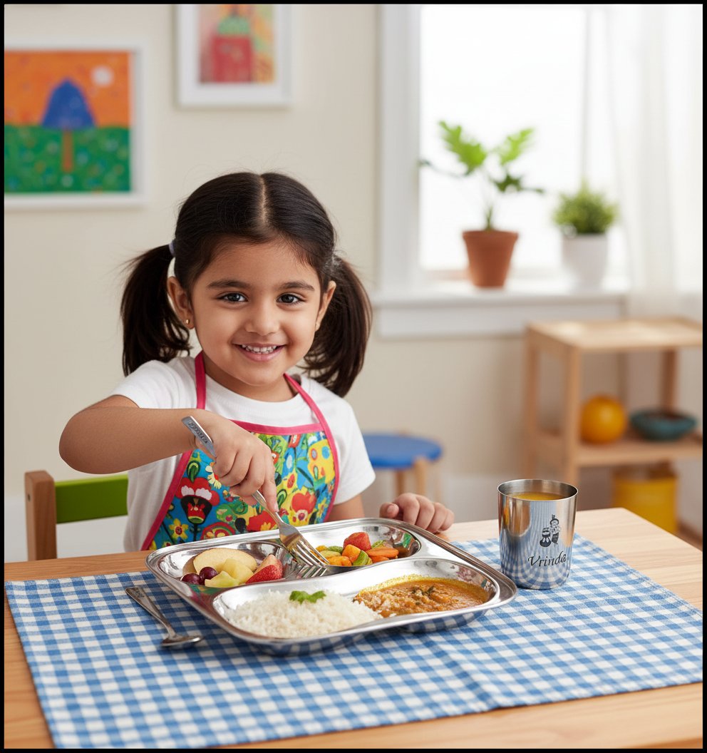 Personalized Kids Thali Set - Engraved Stainless Steel Plate