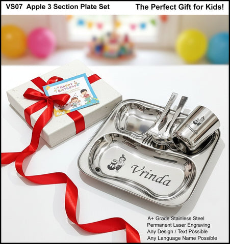 Personalized Kids Thali Set - Engraved Stainless Steel Plate