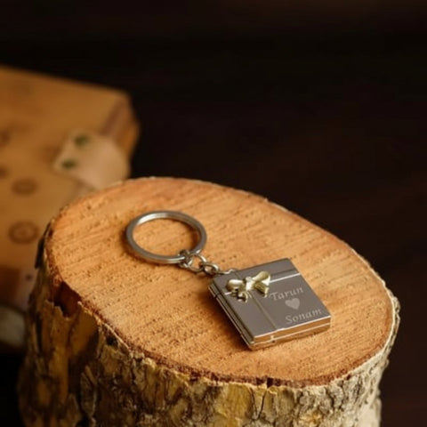 Custom Book Photo Keychain | Engraved Names & 2 Pictures