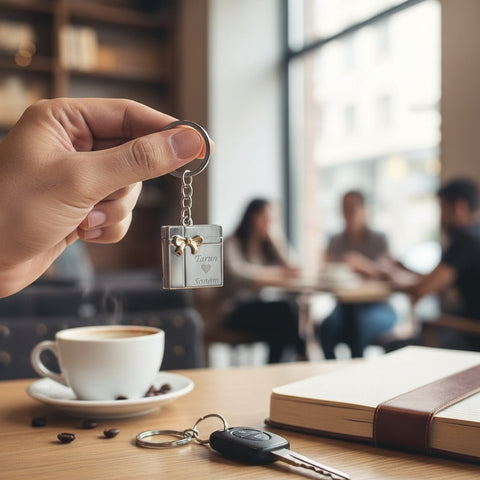 Custom Book Photo Keychain | Engraved Names & 2 Pictures
