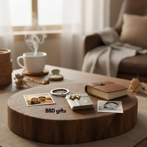 Custom Book Photo Keychain | Engraved Names & 2 Pictures