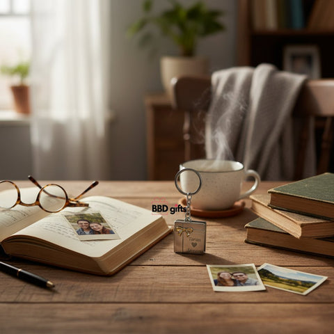 Custom Book Photo Keychain | Engraved Names & 2 Pictures