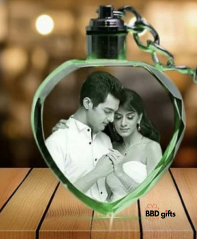 Custom Engraved Glass Photo Keychain | Personalized Heart Gift