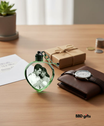 Custom Engraved Glass Photo Keychain | Personalized Heart Gift