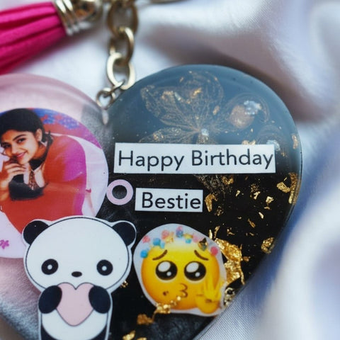 Personalized Resin Heart Keychain - Custom Photo & Quote Gift