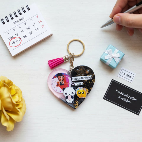 Personalized Resin Heart Keychain - Custom Photo & Quote Gift