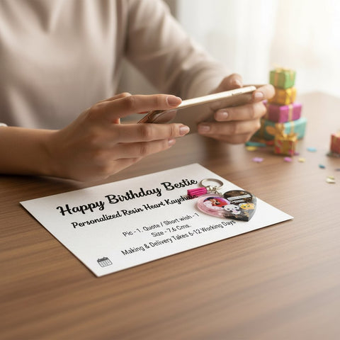 Personalized Resin Heart Keychain - Custom Photo & Quote Gift