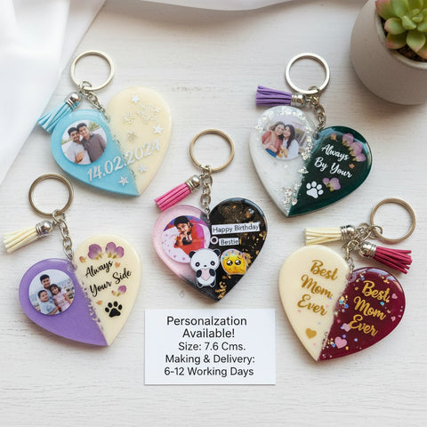 Personalized Resin Heart Keychain - Custom Photo & Quote Gift