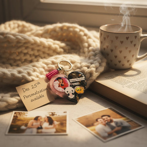 Personalized Resin Heart Keychain - Custom Photo & Quote Gift