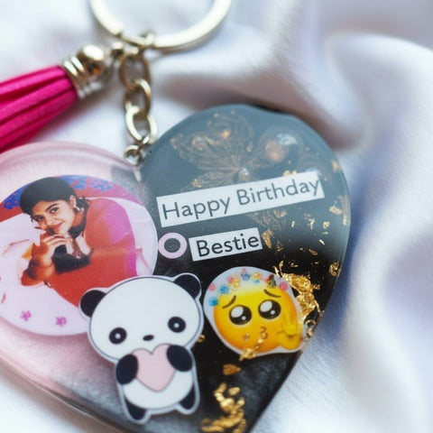Personalized Resin Heart Keychain - Custom Photo & Quote Gift