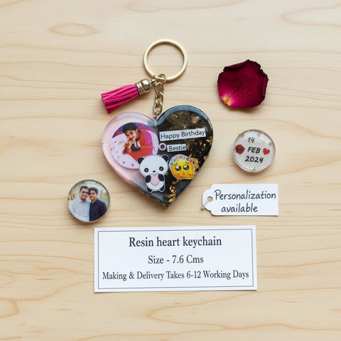 Personalized Resin Heart Keychain - Custom Photo & Quote Gift