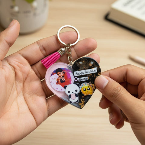 Personalized Resin Heart Keychain - Custom Photo & Quote Gift