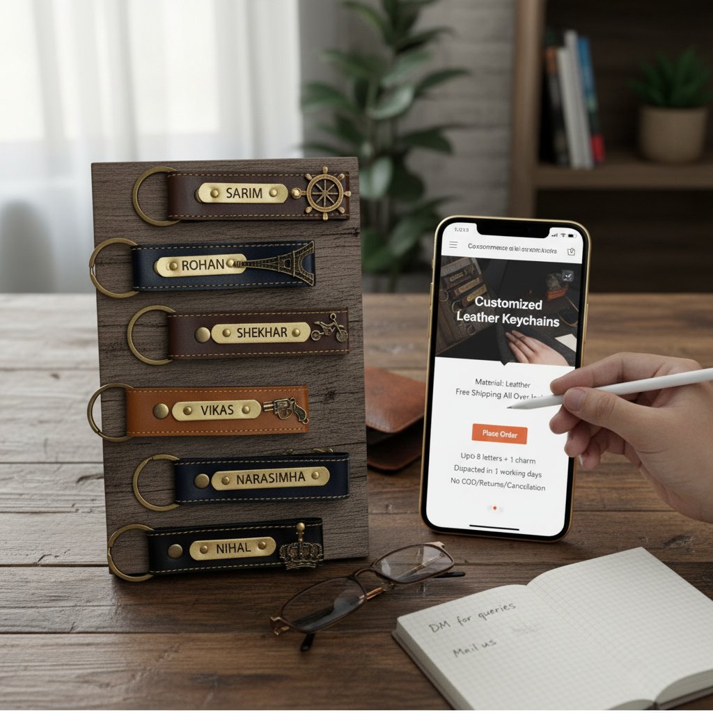 Custom Leather Name Keychain with Charm | Personalized Gift