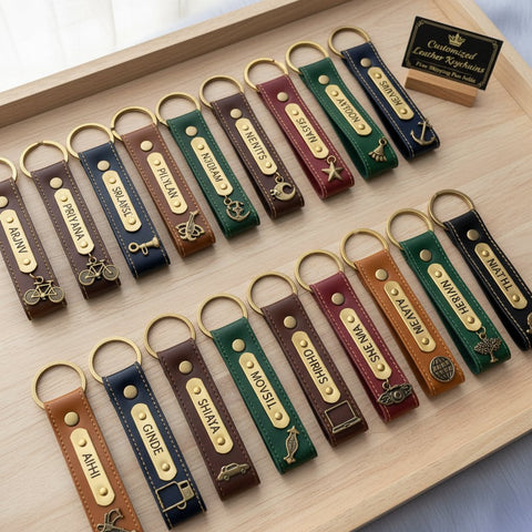 Custom Leather Name Keychain with Charm | Personalized Gift