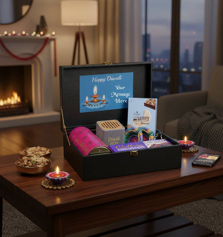 Personalized Black Trunk Gift Hamper | Dry Fruits & Bluetooth Speaker