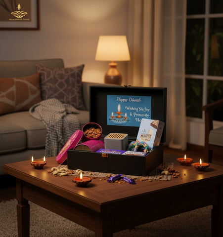Personalized Black Trunk Gift Hamper | Dry Fruits & Bluetooth Speaker