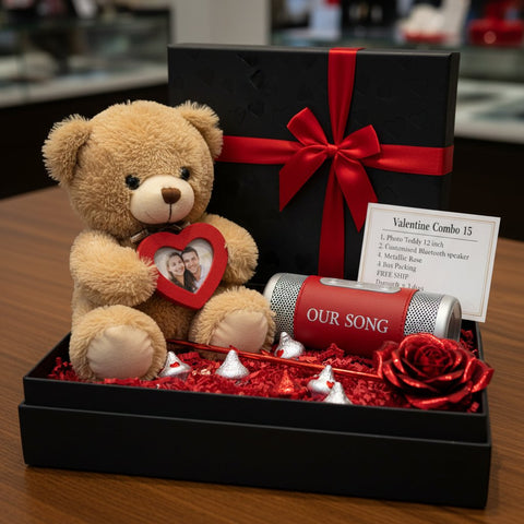 Personalized Valentine Combo: Photo Teddy, Speaker & More