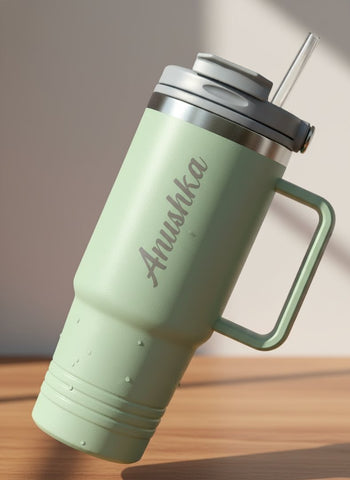 Personalized Smiley Car Cup - Custom Insulated Mug with Straw