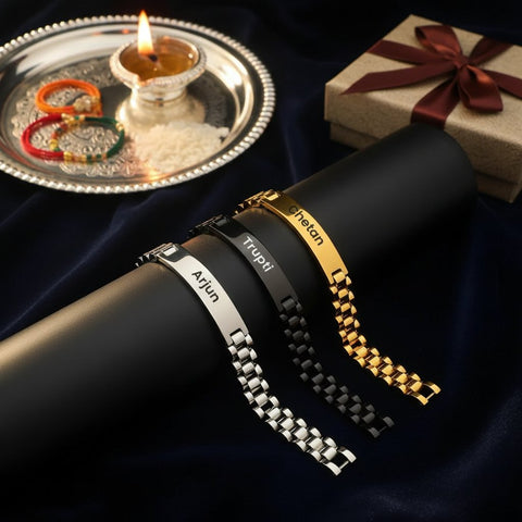 Personalized Rakhi Bracelet for Brother | Custom Name Brass Bracelet