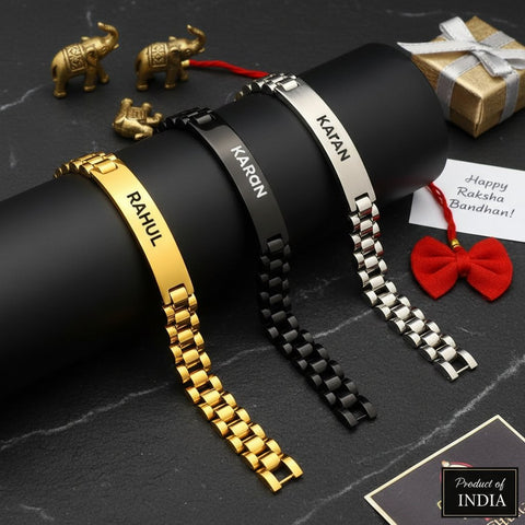 Personalized Rakhi Bracelet for Brother | Custom Name Brass Bracelet