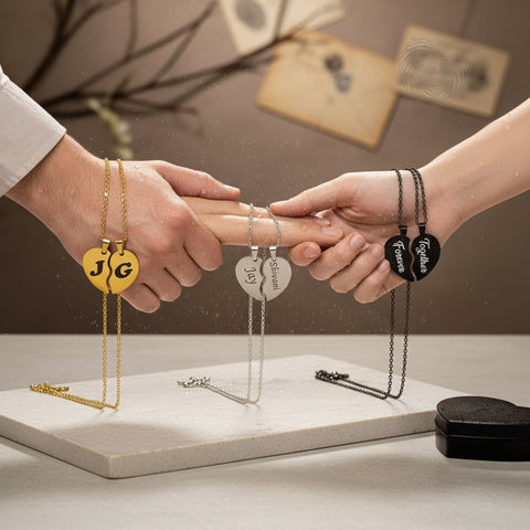 Personalized Heart Couple Necklace | Engraved Split Pendant Set