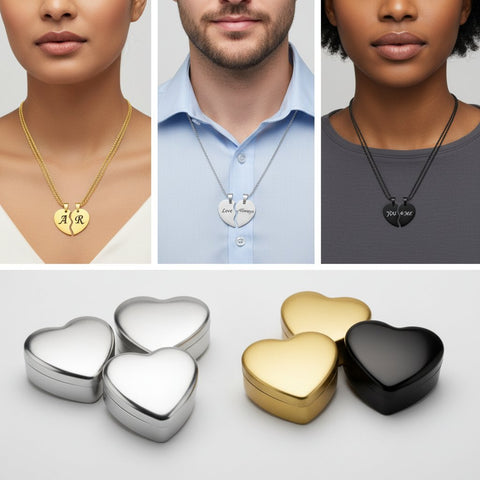 Personalized Heart Couple Necklace | Engraved Split Pendant Set