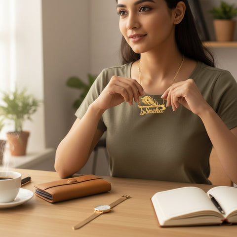 Custom Name Gold Plated Necklace | Peacock Flute Design