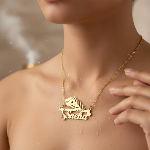 Custom Name Gold Plated Necklace | Peacock Flute Design