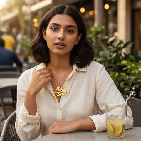 Custom Name Gold Plated Necklace | Peacock Flute Design