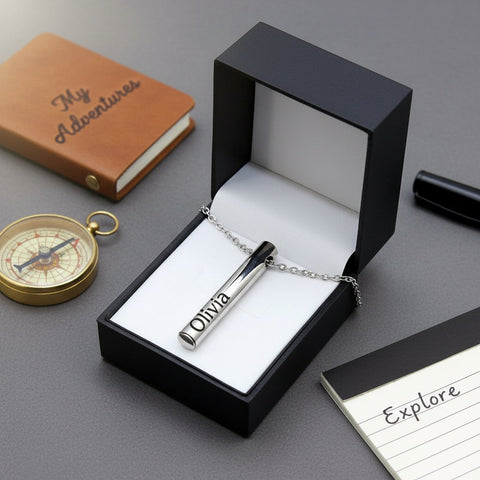 Custom Engraved Bar Pendant Necklace | Personalized Stainless Steel