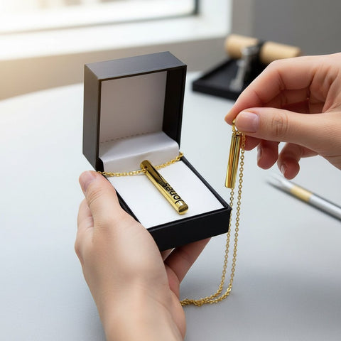 Custom Engraved Bar Pendant Necklace | Personalized Stainless Steel