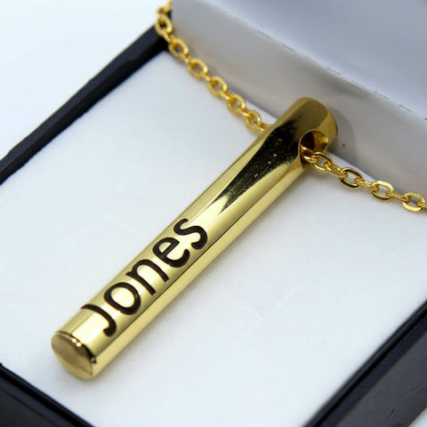 Custom Engraved Bar Pendant Necklace | Personalized Stainless Steel