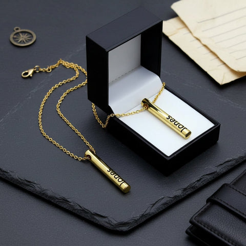 Custom Engraved Bar Pendant Necklace | Personalized Stainless Steel