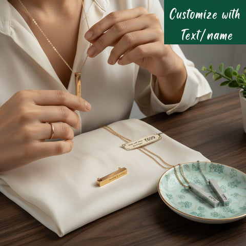 Custom Engraved Bar Necklace - Personalized Gold & Silver Name Pendant