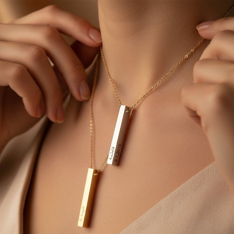 Custom Engraved Bar Necklace - Personalized Gold & Silver Name Pendant