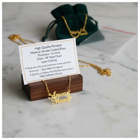 Custom Name Necklace Gold Plated | Personalized Brass Pendant