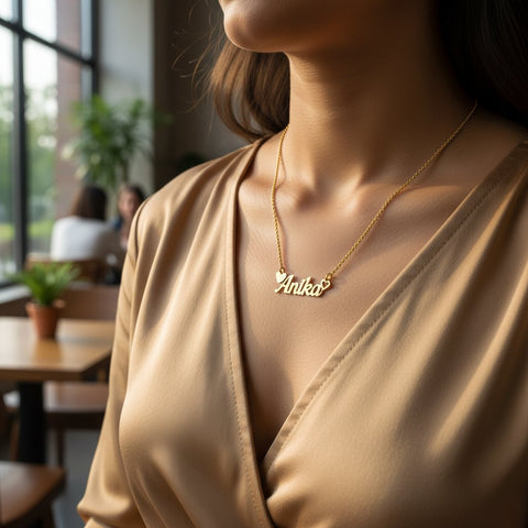 Custom Name Necklace Gold Plated | Personalized Brass Pendant