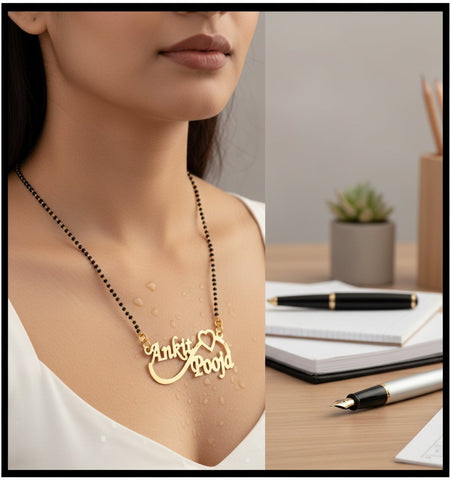 Personalized 18K Gold Plated Name Pendant & Mangalsutra Custom