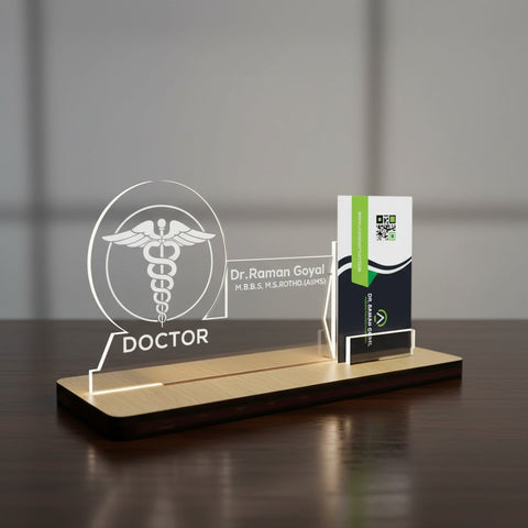 Custom UV Acrylic Desk Name Plate with LED & Clock | Personalized Gift