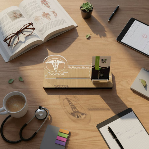 Custom UV Acrylic Desk Name Plate with LED & Clock | Personalized Gift