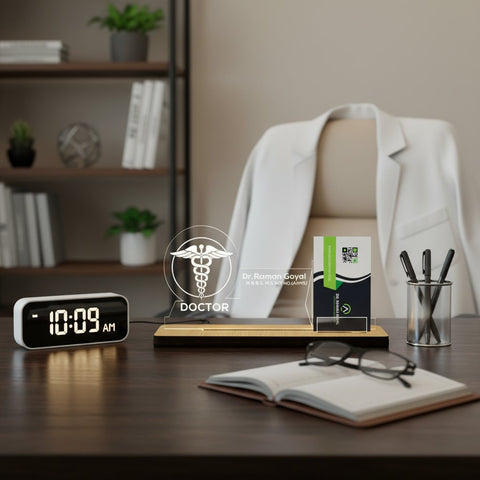 Custom UV Acrylic Desk Name Plate with LED & Clock | Personalized Gift