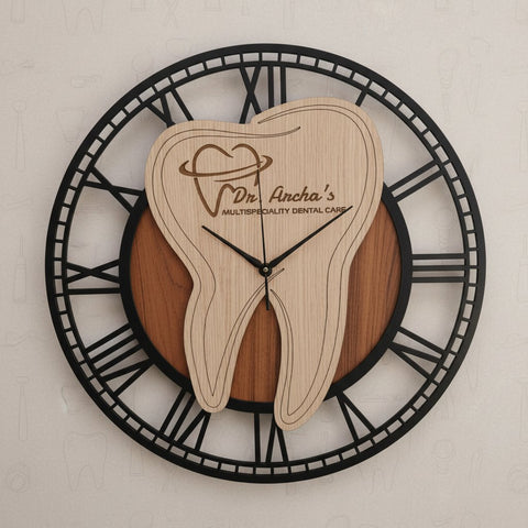 Personalized Dentist Clock: Custom Wooden Wall Decor for Dentists