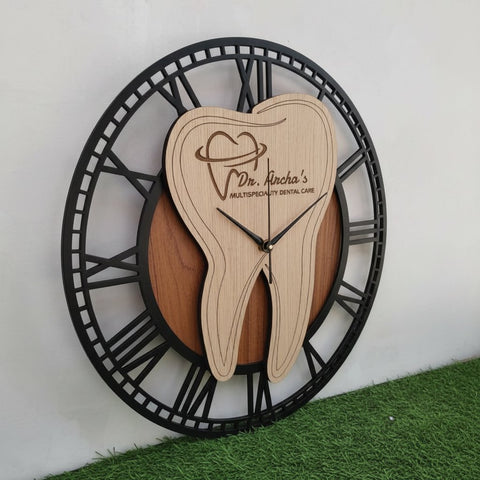 Personalized Dentist Clock: Custom Wooden Wall Decor for Dentists