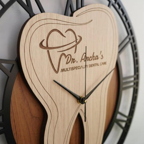 Personalized Dentist Clock: Custom Wooden Wall Decor for Dentists