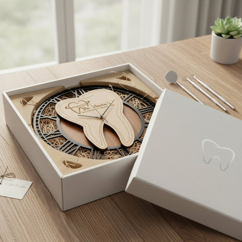 Personalized Dentist Clock: Custom Wooden Wall Decor for Dentists