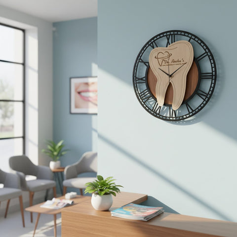 Personalized Dentist Clock: Custom Wooden Wall Decor for Dentists