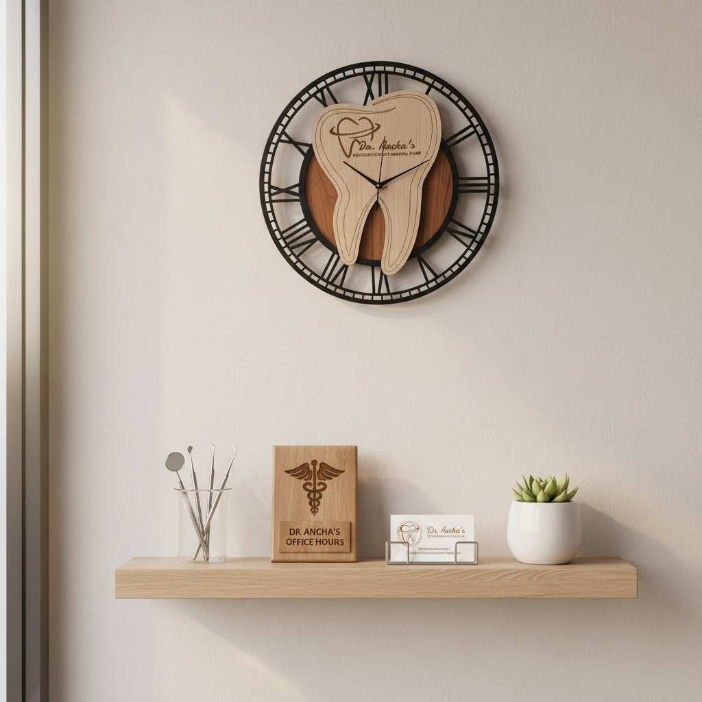 Personalized Dentist Clock: Custom Wooden Wall Decor for Dentists