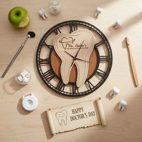 Personalized Dentist Clock: Custom Wooden Wall Decor for Dentists